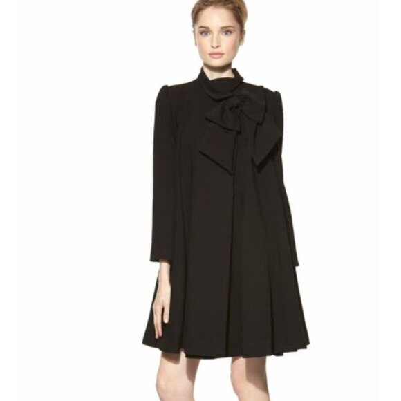 Alice + Olivia Kylie Long Bow Neck Swing Coat in Black Sz M - Picture 2 of 9